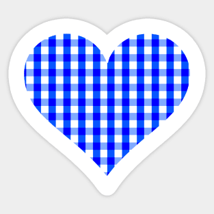 Bright Blue and White Gingham Heart Sticker